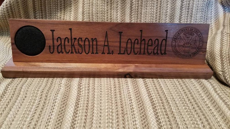 Custom Military Desk Nameplate 15 Inch Solid Walnut Wood concernant Custom Solid Wood Plates