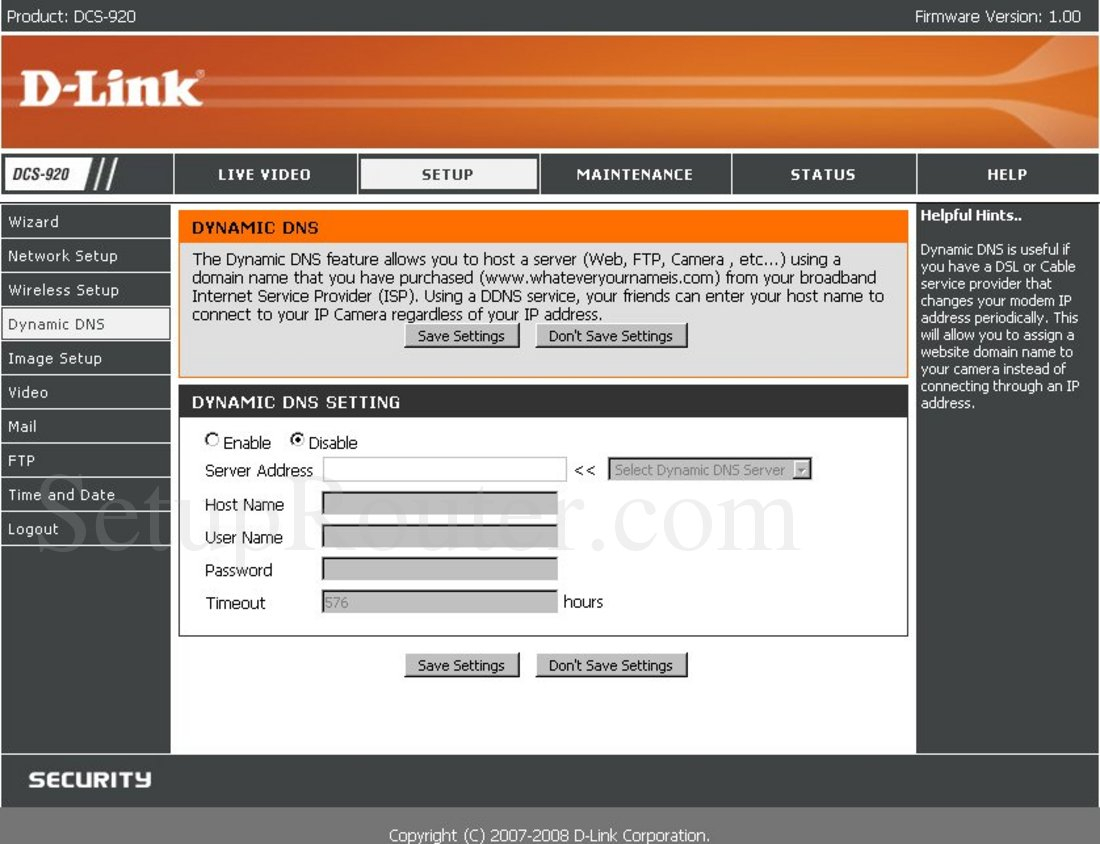 Dlink Dcs-920 Screenshot Dynamic Dns destiné Static Ip Via Dyn-Dns