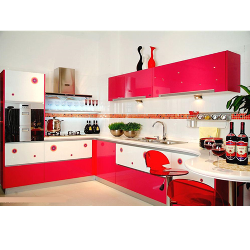 High Gloss Modern Kitchen Furniture Modular Red Color à Red Modular Kitchen