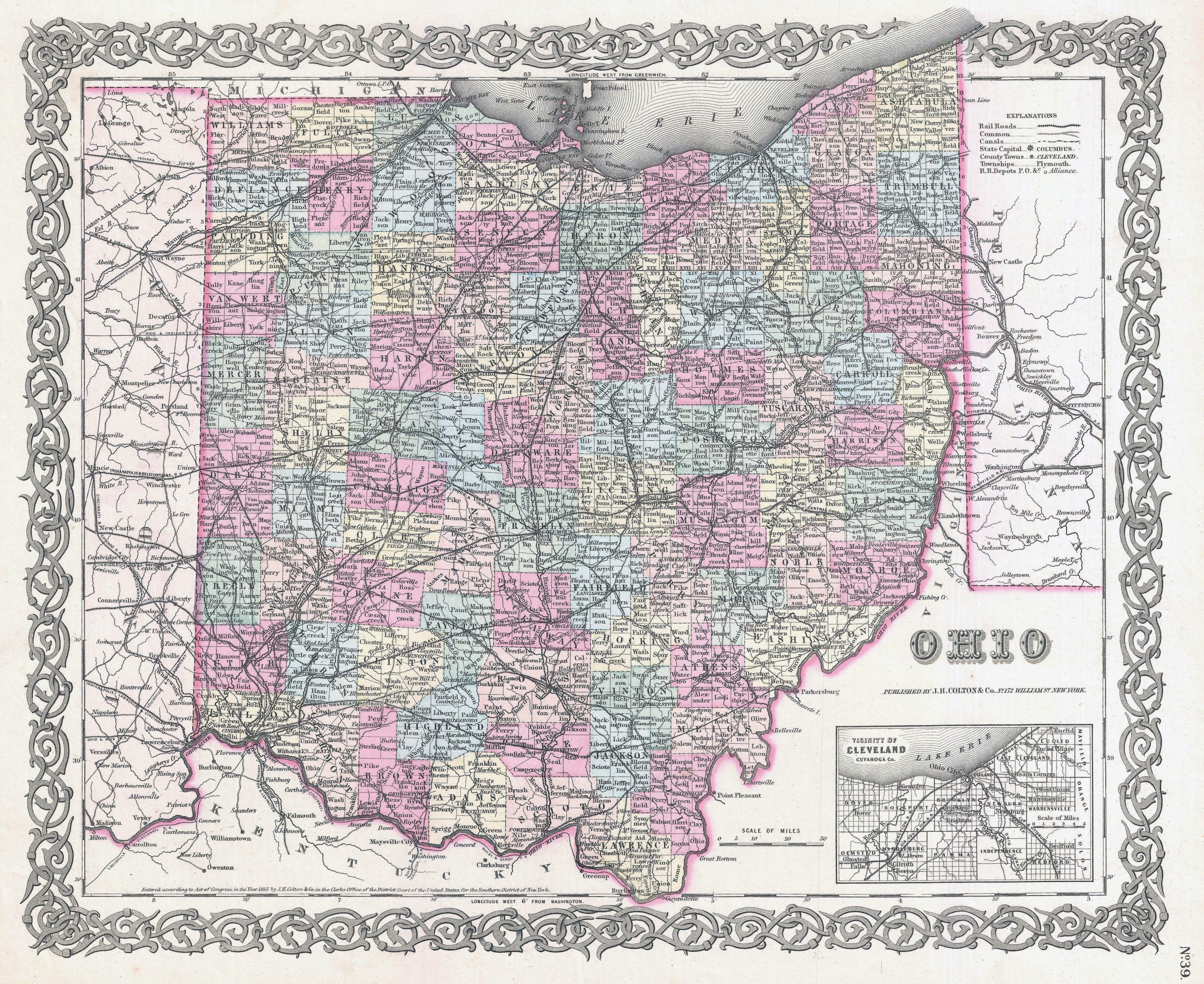 Large Detailed Old Administrative Map Of Ohio State - 1855 concernant Osu Maps