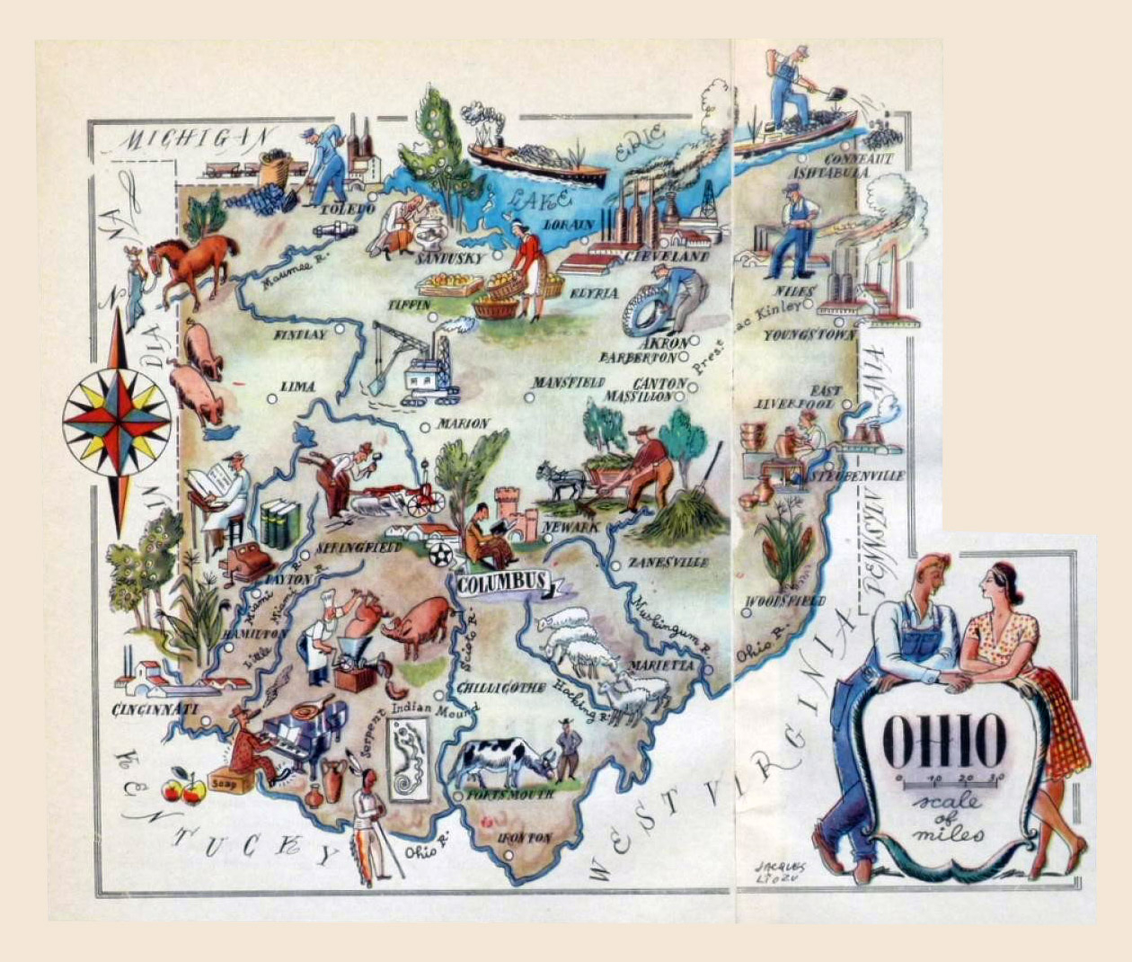 Large Tourist Illustrated Map Of Ohio State | Vidiani tout Osu Maps