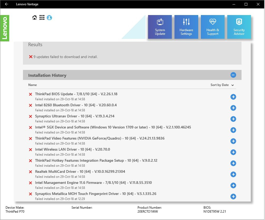 P70 - Lenovo Vantage - (Certain) Lenovo System Updates avec Lenovo System Update