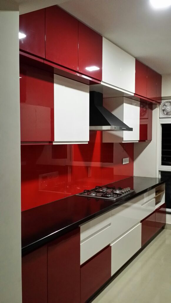 Red And White Modular Parallel Kitchen By Shreesamarth encequiconcerne Red Modular Kitchen