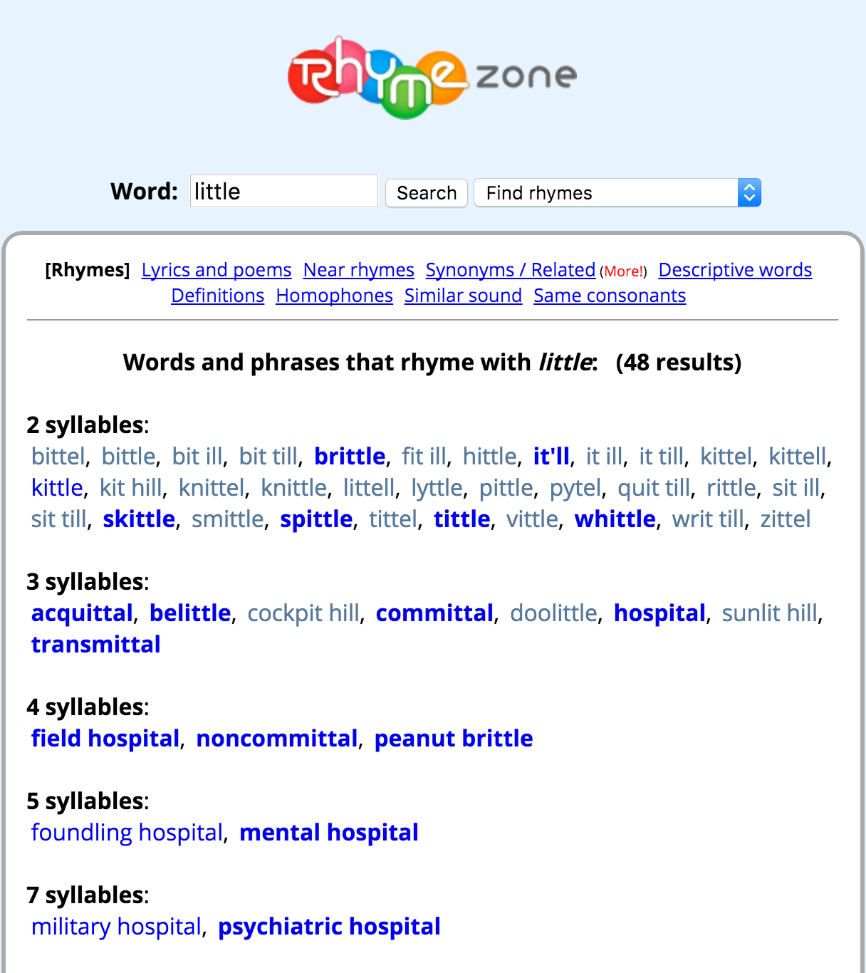 Rhymezone: Find Exact And Near Rhymes (And A Lot Of Other encequiconcerne Rhymezone