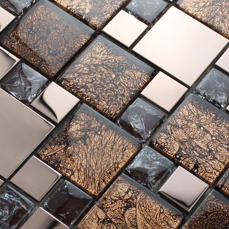 Rose Gold Stainless Steel Metal Mosaics Crackle Glass Tile intérieur Mosaic Tile Flooring