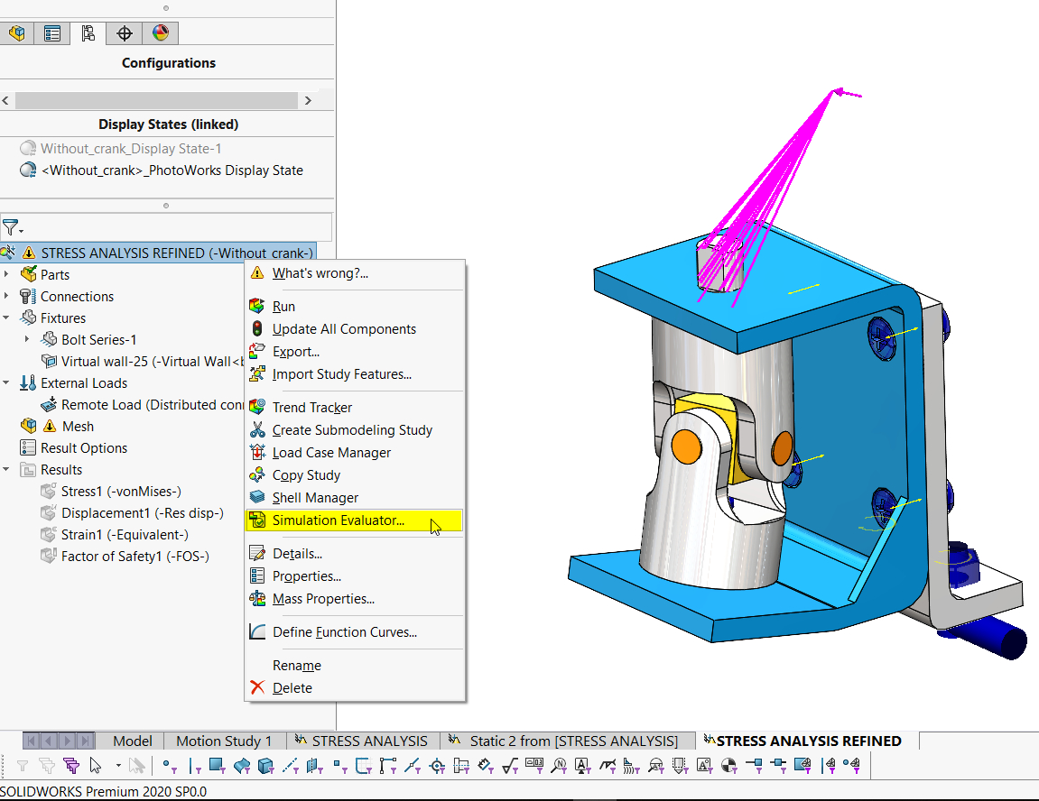 Solidworks Simulation 2020 New Feature - Simulation Evaluator dedans Solidworks Simulation