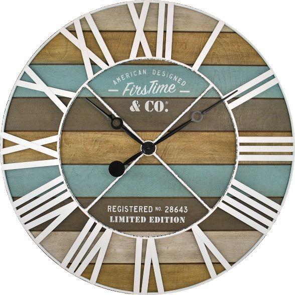 24&amp;quot; Maritime Farmhouse Planks Wall Clock Natural Wood/Aged à Wall Clocks Target