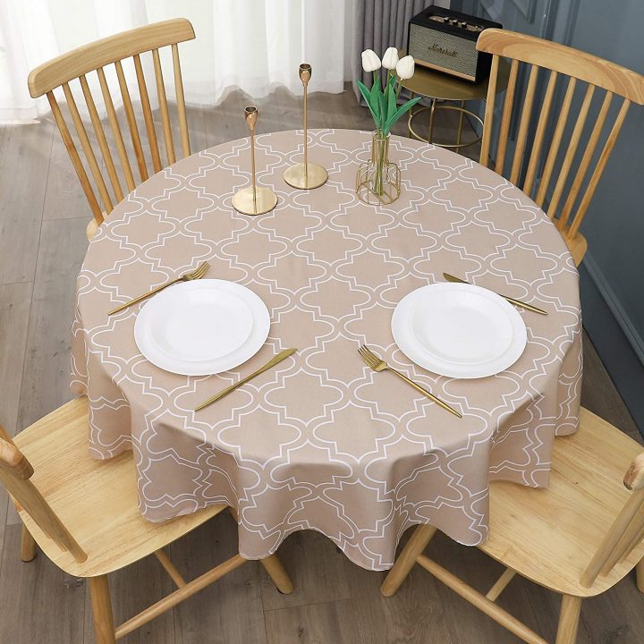 70 Inch Round Geometric Tablecloth, Polyester Spill-Proof avec 70 Inch Round Tablecloth