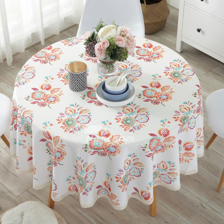 Fabric Tablecloths Round Cotton Linen 70 Inch Blue/Cream concernant 70 Inch Round Tablecloth