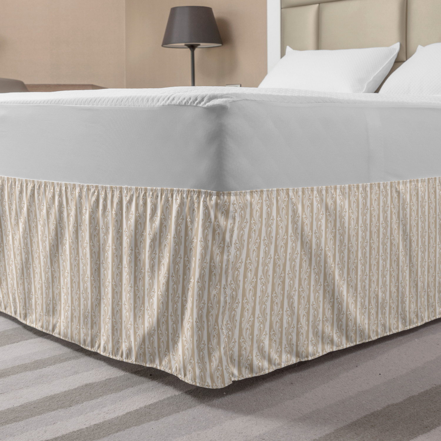 Ivory Bed Skirt, Victorian Swirls In Striped Pattern destiné Wrap Around Bed Skirt