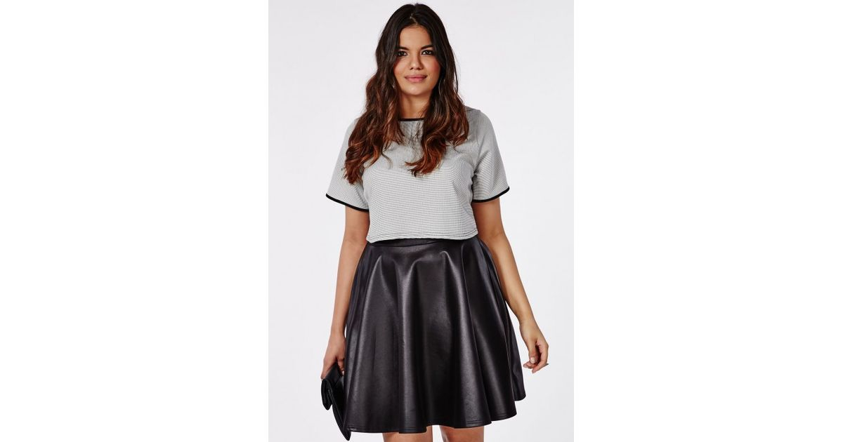 Missguided Plus Size Wet Look Skater Skirt In Black | Lyst encequiconcerne Plus Size Skater Skirt