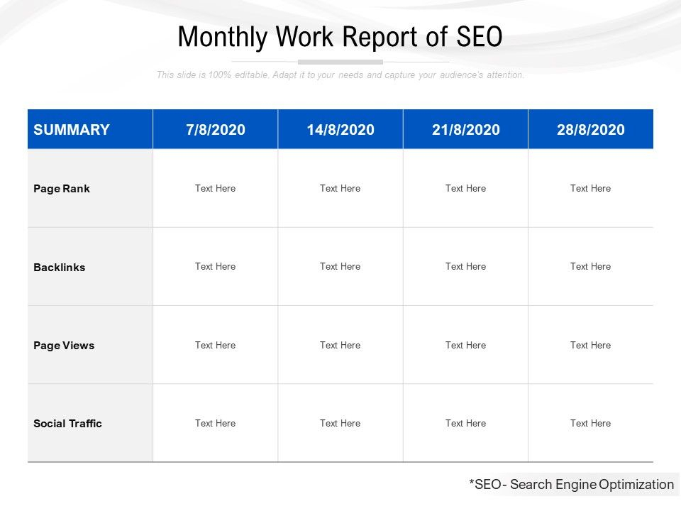 Monthly Work Report Of Seo | Powerpoint Presentation tout Monthly Seo Report Template