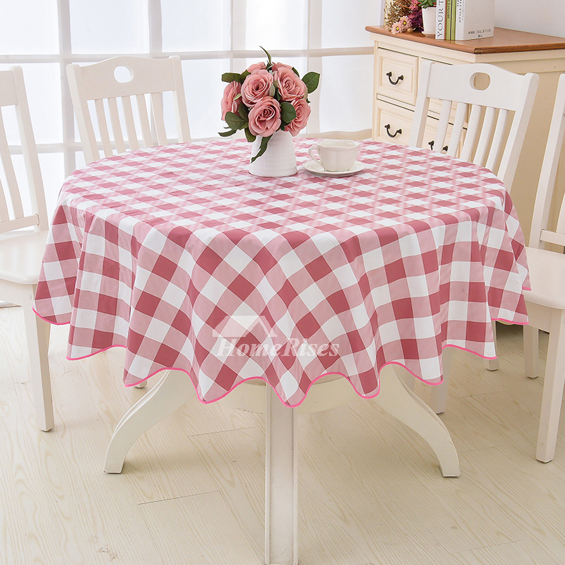 Pink Tablecloth Flower Checkered Round 70 Inch Pvc Dining Room dedans 70 Inch Round Tablecloth