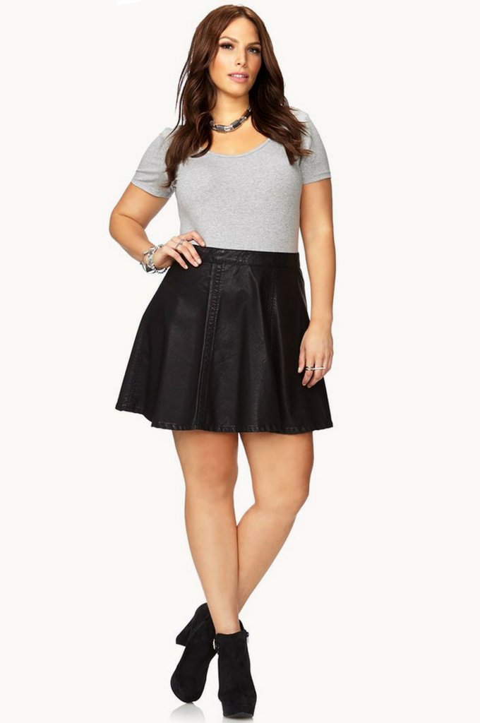 Plus Size Pleated Black Skirt. Vegan Leather Skirt From avec Plus Size Skater Skirt