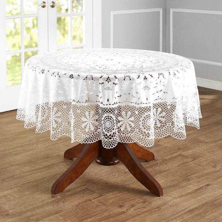 Vinyl Lace Tablecloth With Elegant, Vintage Floral Design destiné 70 Inch Round Tablecloth