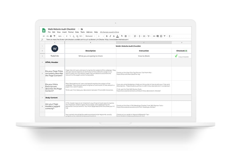 Website Audit Checklist | Our Handy Excel Sheet Includes à Seo Audit Report Excel