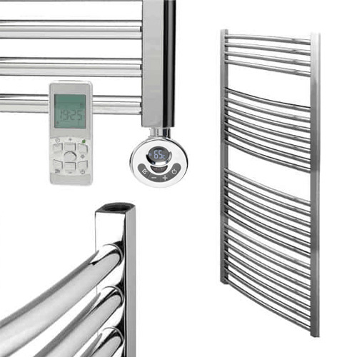 Bray Curved Chrome Heated Towel Rail Radiator - Electric encequiconcerne Electric Heated Towel Rail With Thermostat