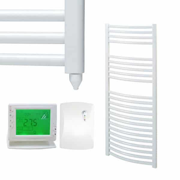 Bray Curved Heated Towel Rail / Warmer, White - Electric concernant Electric Heated Towel Rail With Thermostat