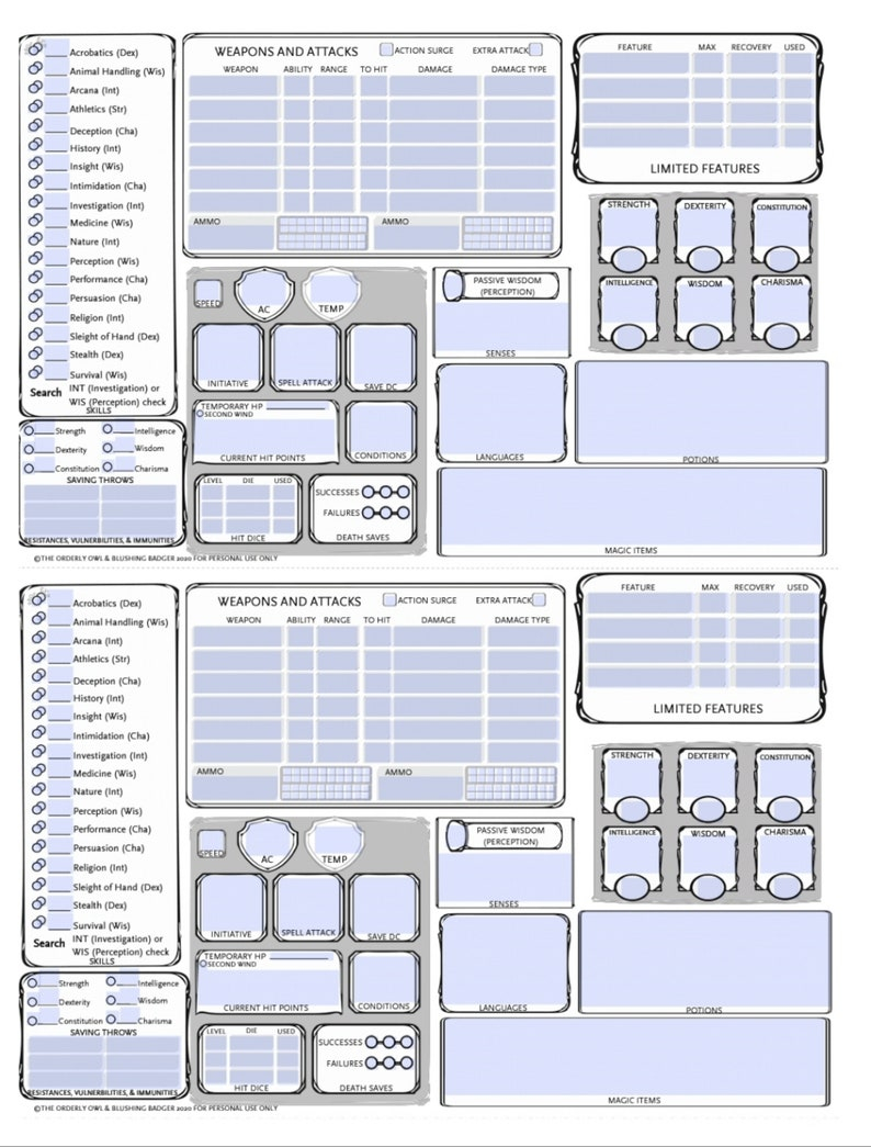 D&amp;D Mini Character Sheet Bundle Printable Fillable Pdf | Etsy serapportantà D&amp;amp;D 5E Character Sheet Pdf Download