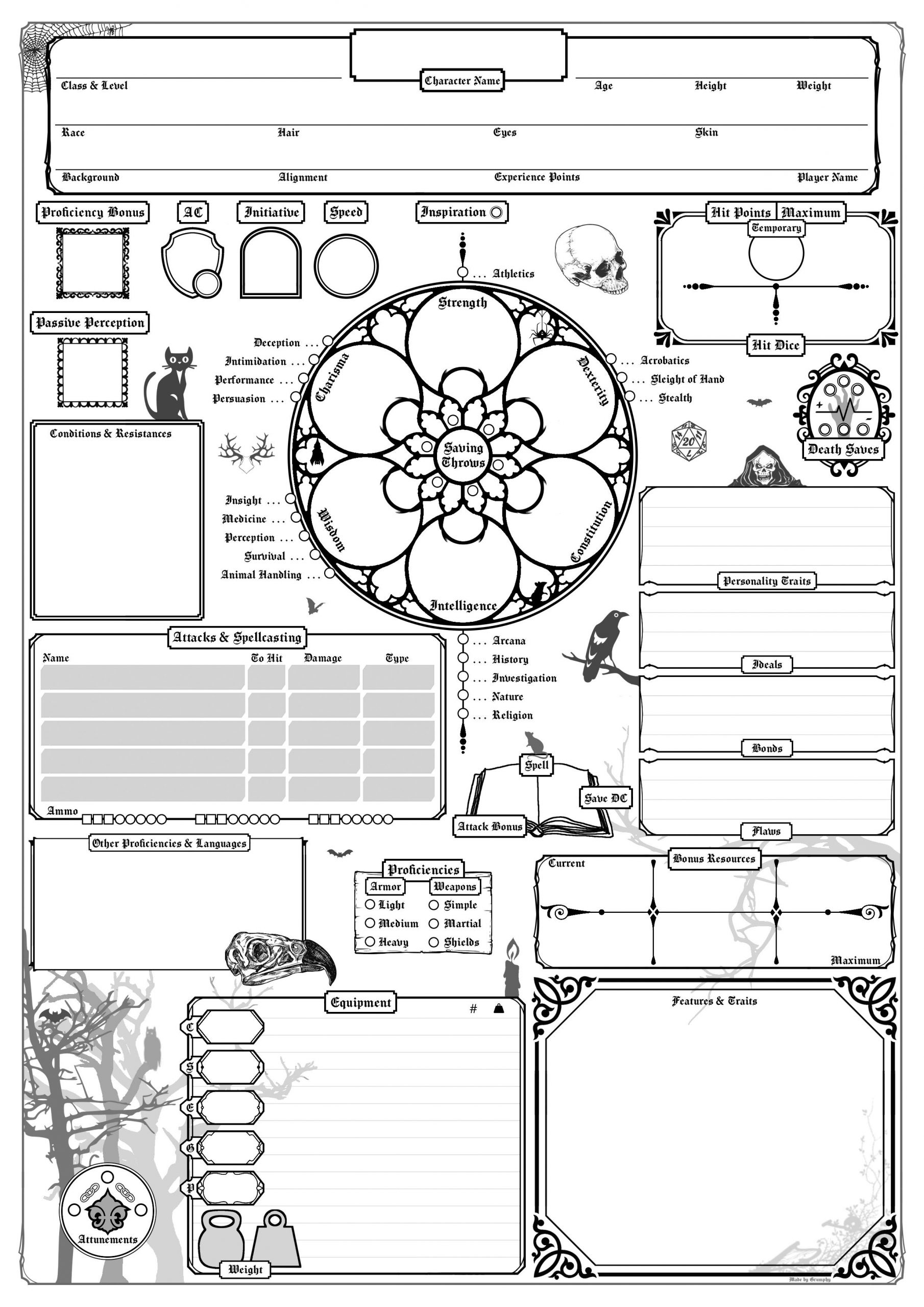 [Oc] Gothic Inspired 5E Custom Character Sheet (Fixed) : Dnd à D&amp;amp;D 5E Character Sheet Pdf Download