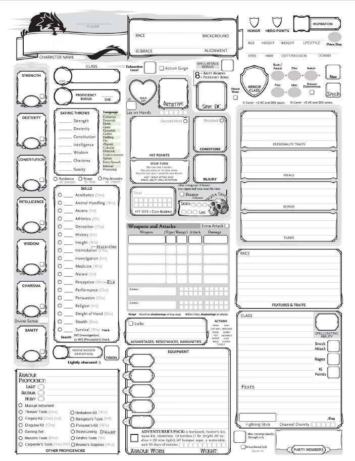 Slight Variant On The Normal Character Sheet, Free concernant D&amp;amp;D 5E Character Sheet Pdf Download