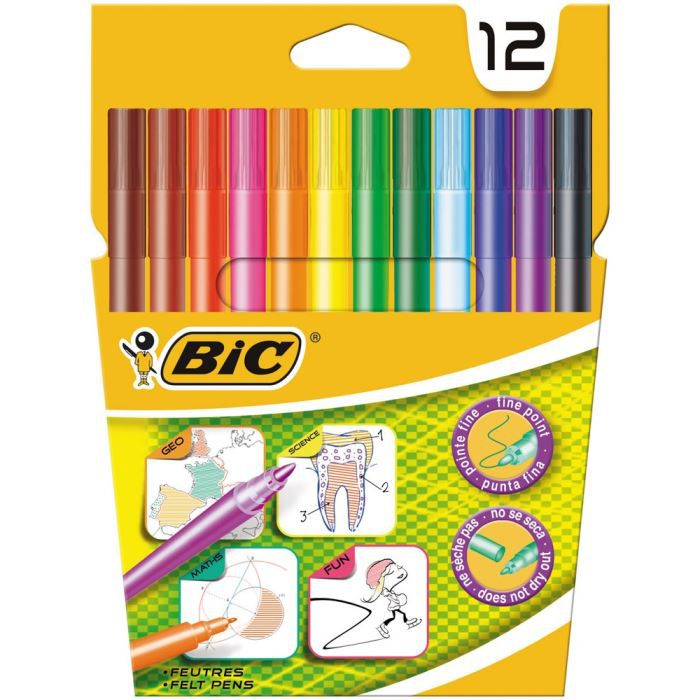 12 Feutres De Coloriage Bic For School - Achat / Vente dedans Dessin Bic,