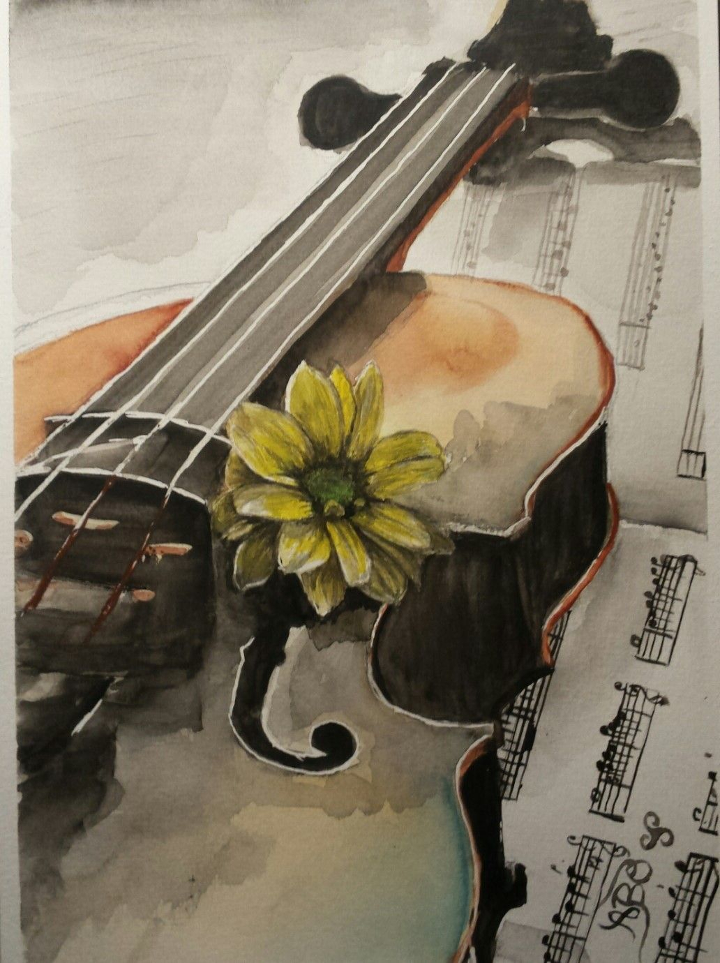 A. Brunello. Peinture. Aquarelle, Violon, Fleur, Musique tout Dessin Peinture,