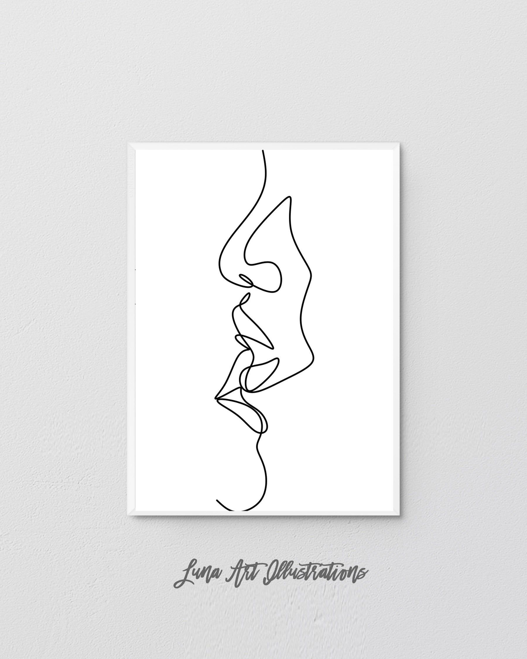 Abstract Love Line Art, Couple Kiss Wall Art, Line Drawing intérieur Dessin Un Seul Trait