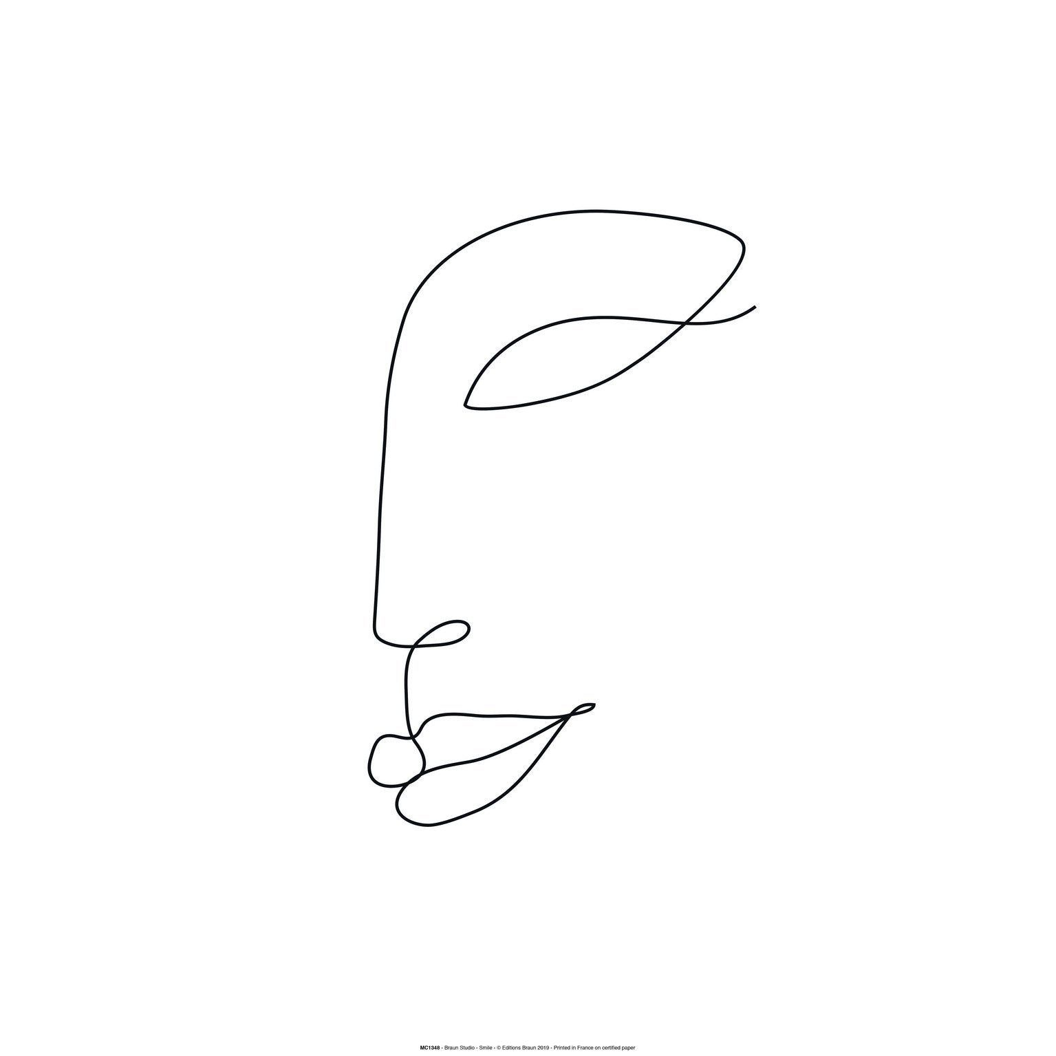 Affiche Smile, Blanc Et Noir L.40 X H.50 Cm | Line Art pour Dessin Corps Simple