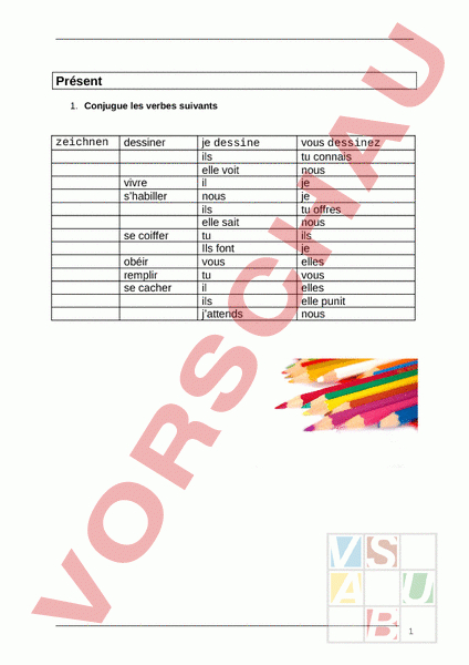 Arbeitsblatt: Etappe 16 - Französisch - Lehrmittel à Dessiner Konjugieren