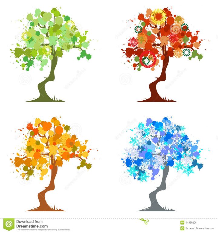 Arbre Abstrait - Éléments Graphiques - Quatre Saisons concernant Coloriage Des 4 Saisons