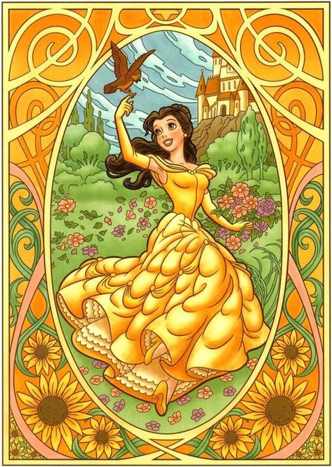 Belle Art Nouveau B/W Cross Stitch Chart | Dessins Disney à W Dessin Animé