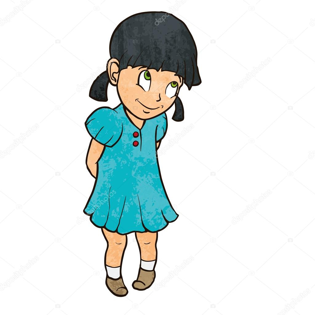 Belle Timide Joyeuse Petite Fille En Robe Bleue concernant Dessin Animé 8 Ans Fille,