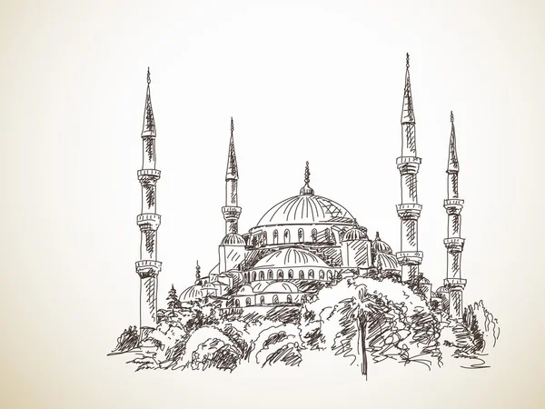 Bleu Moscque, Istanbul, Turquie. Croquis Main Créé — Image concernant Coloriage Dessin Mosquée Facile