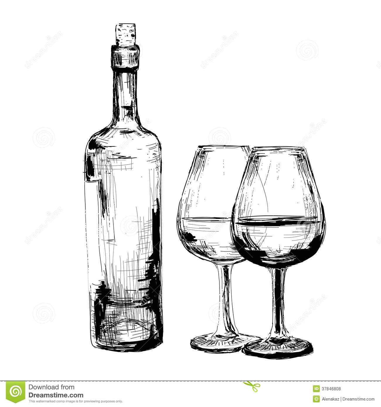 Bouteille De Vin Et De Deux Verres Illustration De Vecteur pour Coloriage Dessin Bouteille De Vin
