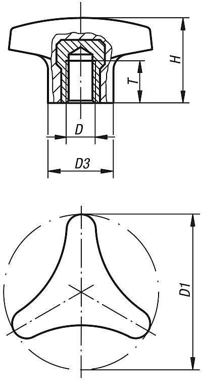 Bouton Triangleu00 Embase Longue | Norelem.ch pour Vis H Dessin