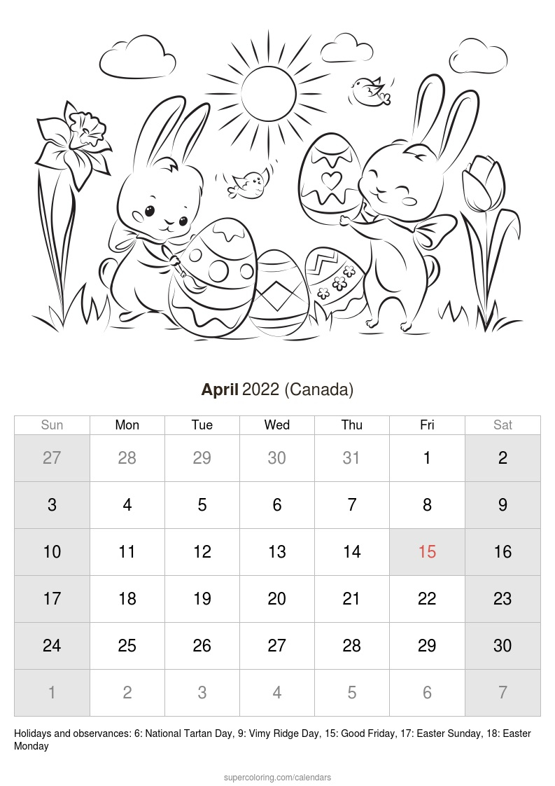 Calendrier Avril 2022 À Imprimer (Canada) pour Dessin 2022,