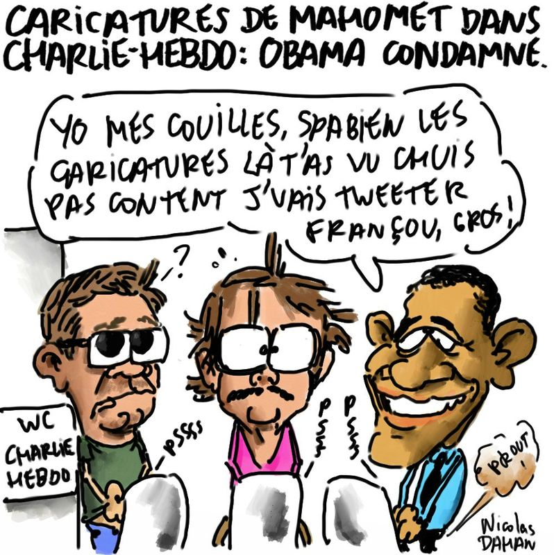 Caricatures De Mahomet Dans Charlie Hebdo, Obama N&amp;#039;Est Pas dedans Mohamed 6 Dessin