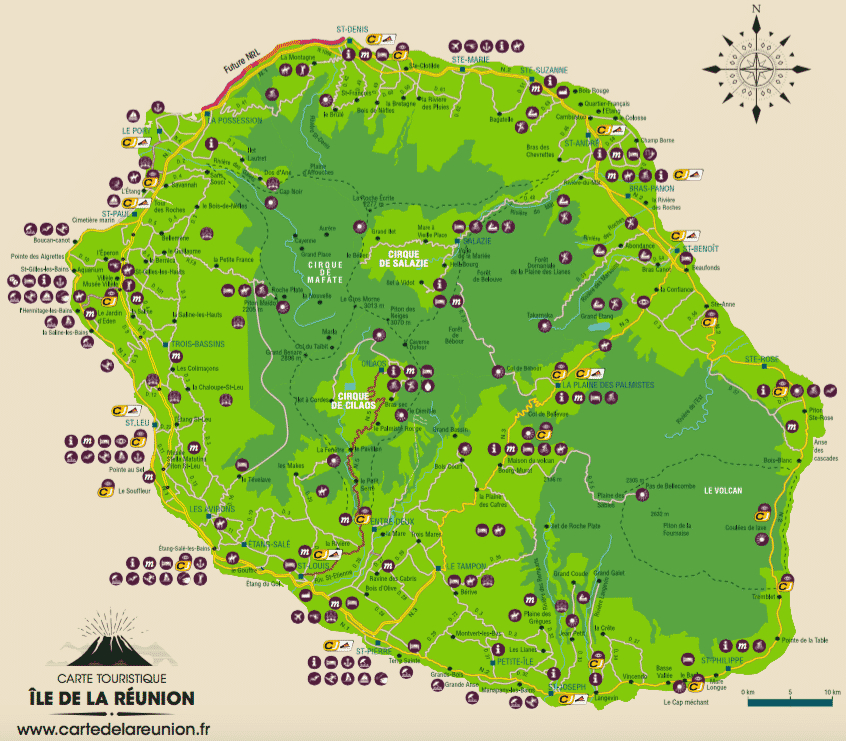 Carte Routière Et Touristique De La Réunion - Carte De La à Coloriage Dessin Ile De La Reunion