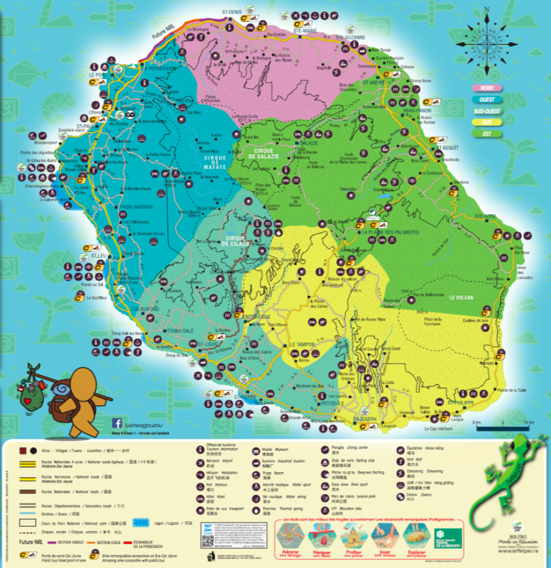 Carte Routière Et Touristique De La Réunion - Carte De La destiné Coloriage Dessin Ile De La Reunion
