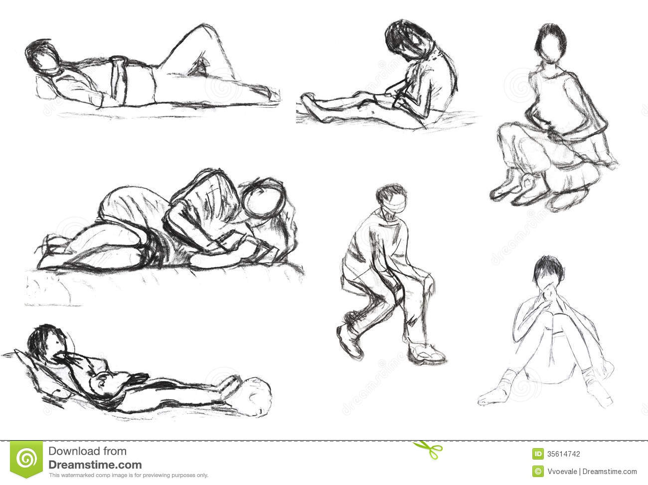 Children Drawing - Sketches Of People Motion Stock tout Position W Dessin