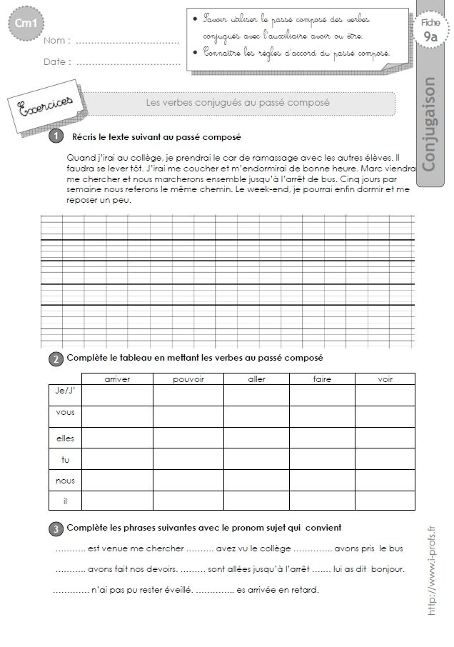 Cm1:Le Passé Composé | Passé Composé, Cm1, Exercices Passé intérieur Coloriage Passé Composé