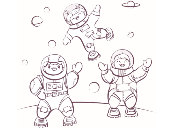 Coloriage : 3 Petits Astronautes S&amp;#039;Amusent Dans L&amp;#039;Espace à Dessiner L&amp;amp;#039;Espace,