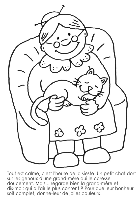 Coloriage À Imprimer : Chat Sur Les Genoux De Mamie pour Coloriage Dessin Tete De Chat