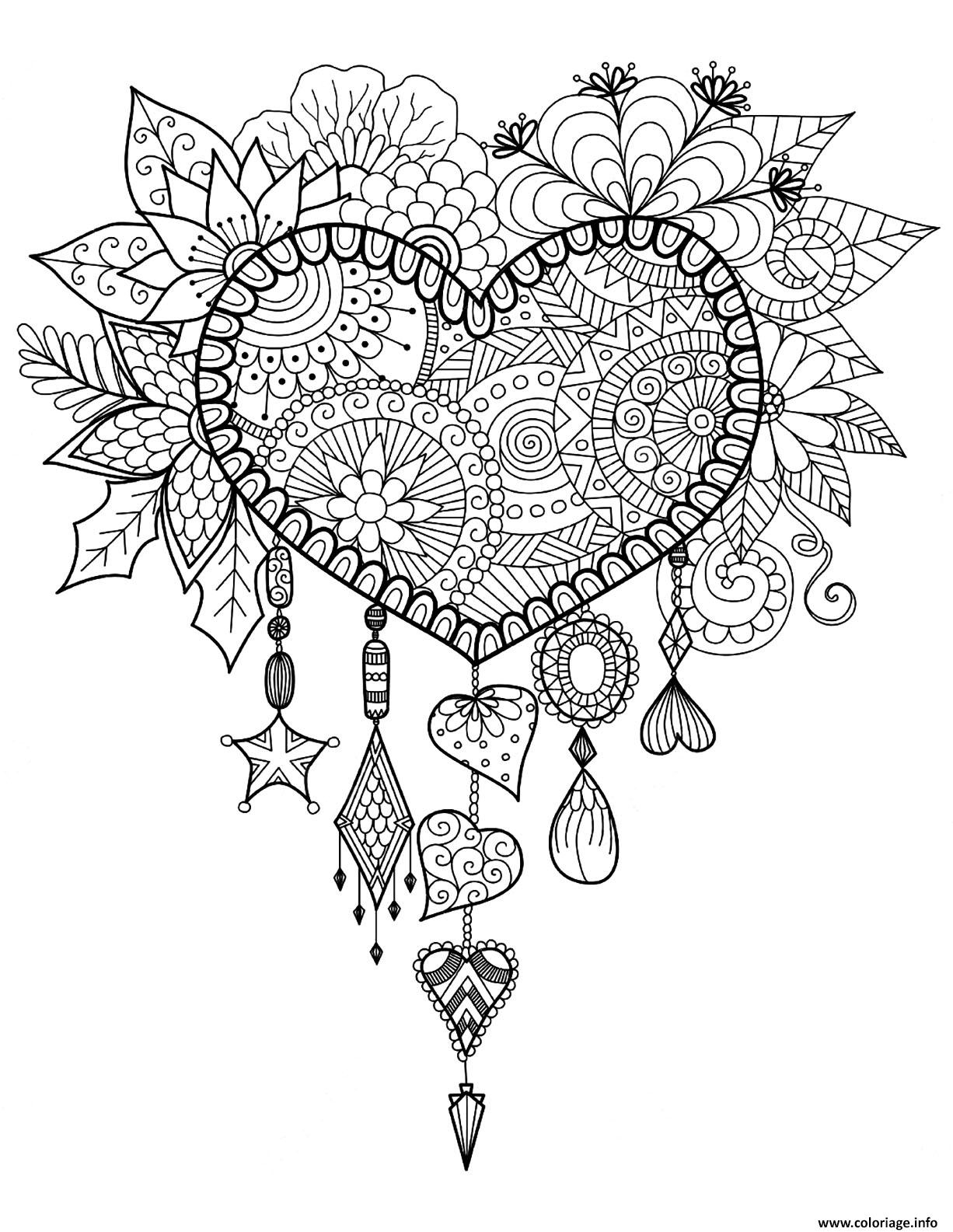 Coloriage Adulte Attrape Reve Coeur Mandala Zen Dessin concernant Coloriage Zen