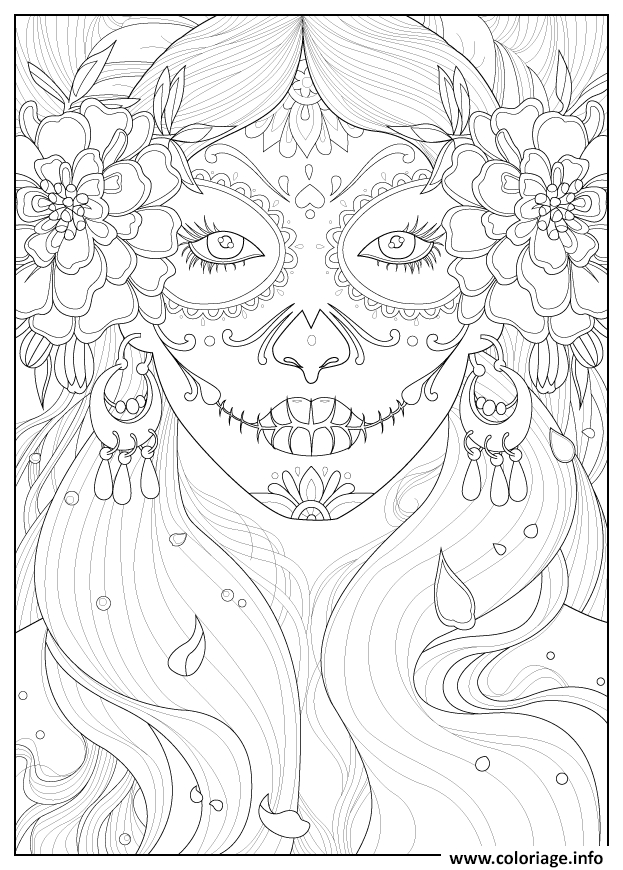 Coloriage Adulte Days Of The Dead Par Juline Dessin Adulte à Coloriage En Ligne,