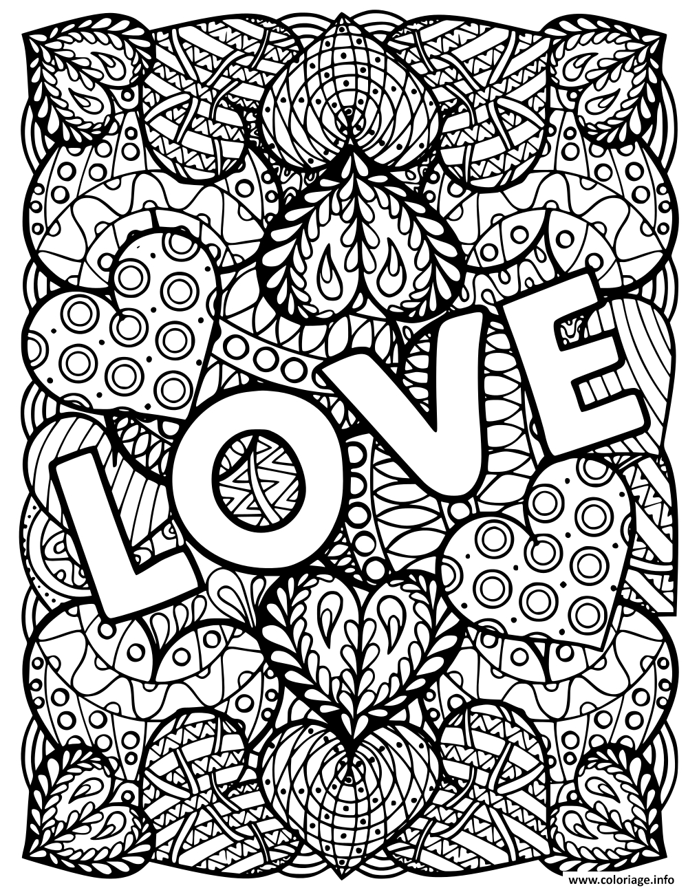 Coloriage Adulte Love Coeurs Saint Valentin Dessin Adulte intérieur Dessin A Imprimer Y Love You