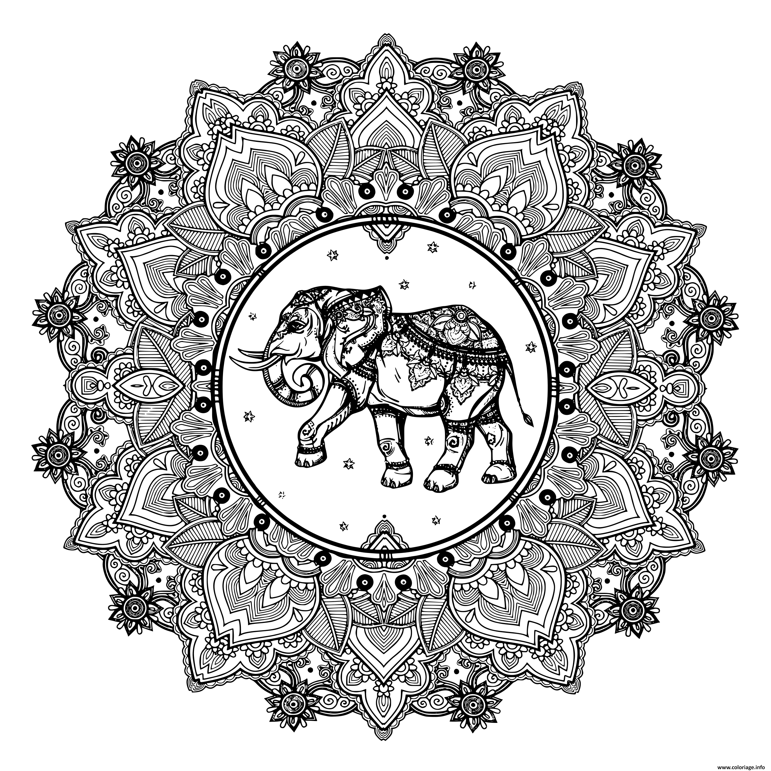 Coloriage Adulte Mandala Elephant Inde Dessin Adulte À à Coloriage Adultes,