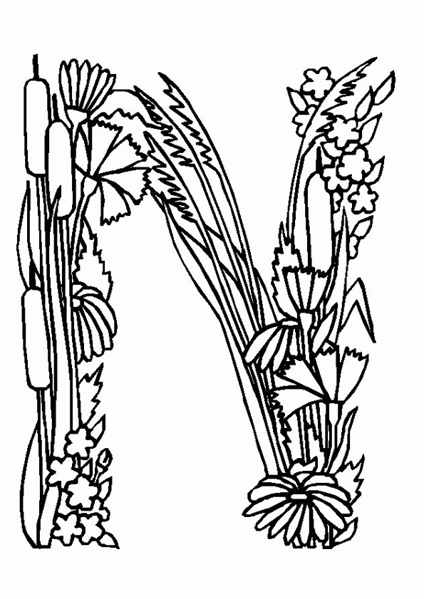 Coloriage Alphabet Fleurs N Sur Hugolescargot encequiconcerne Lettre N Coloriage