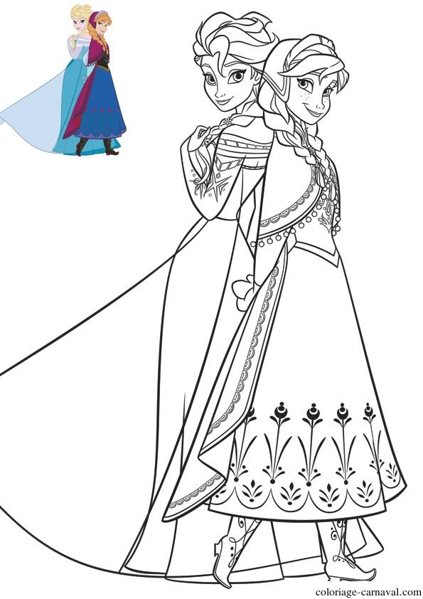 Coloriage Anna Et Elsa En Superbe Robes Reine De Neiges dedans Dessin 2 St,